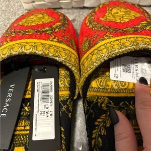 Versace Red and Gold Patterned Slippers